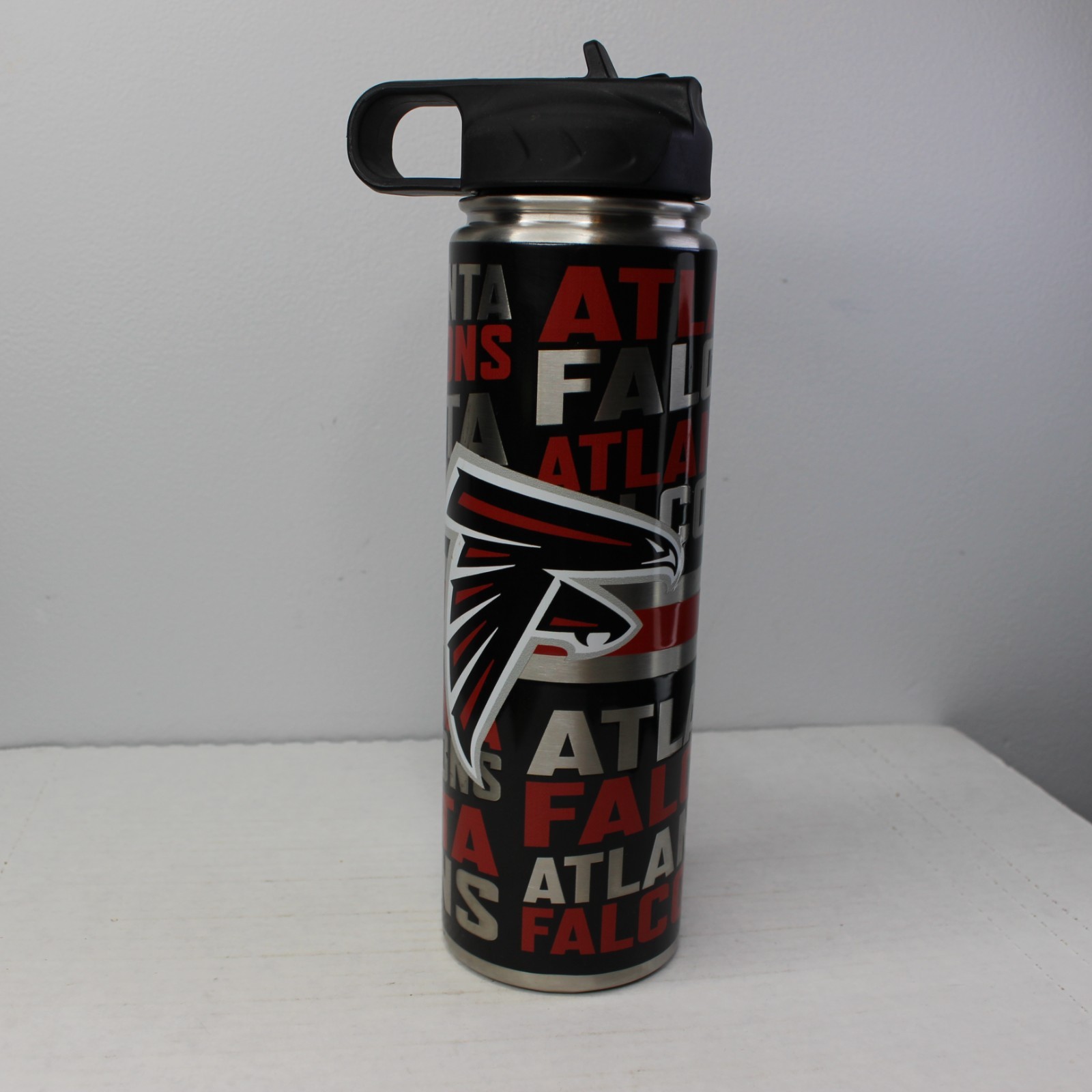 NFL Atlanta Falcons 20 Oz All Over Print Logo Stainless Steel Water Bottle Straw