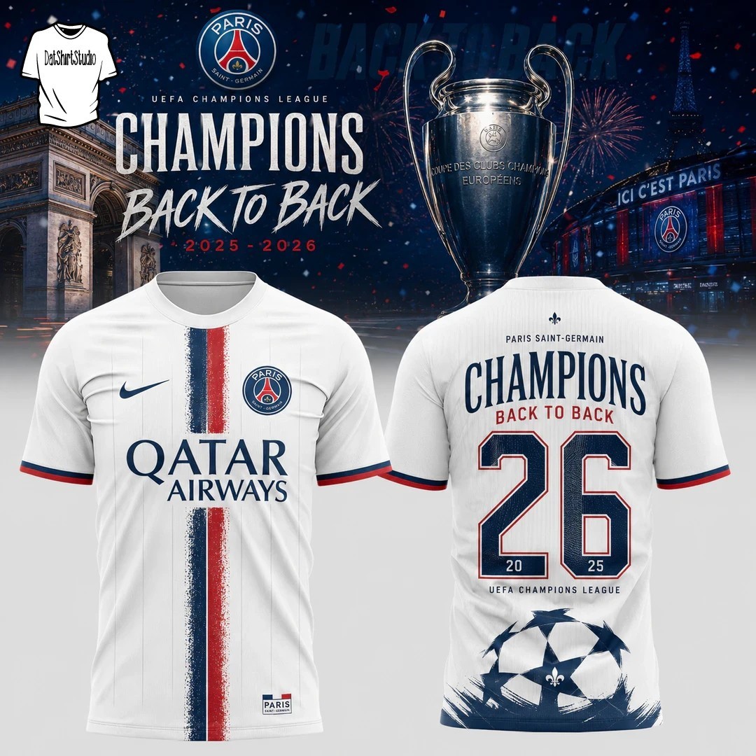 Paris Saint Germain UEFA Champions League 2026 Back2Back 2026 3D T-Shirt