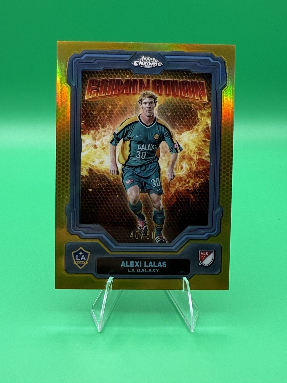 2025 Topps MLS Chrome Alexi Lalas Elimination Gold Refractor #/50 Galaxy