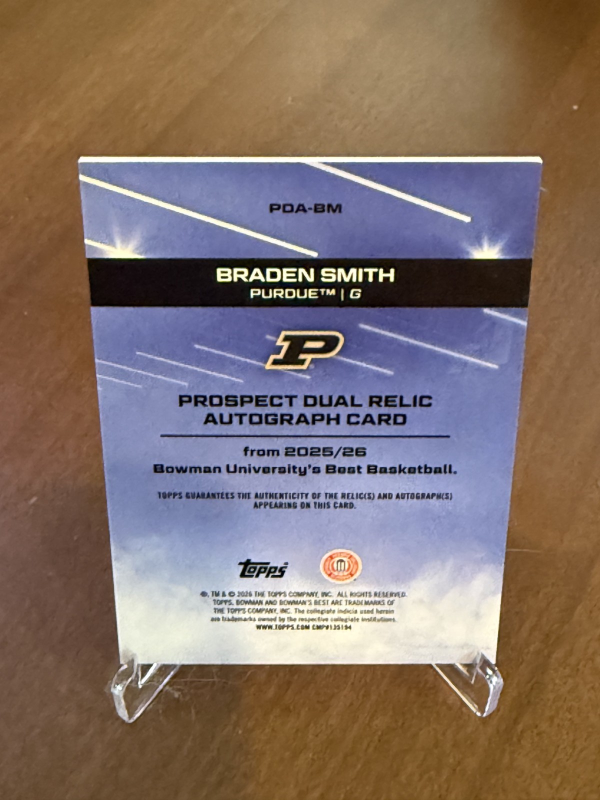 2025-26 Bowman Best U Braden Smith Prospect Dual relic Auto Autograph #PDA-BM