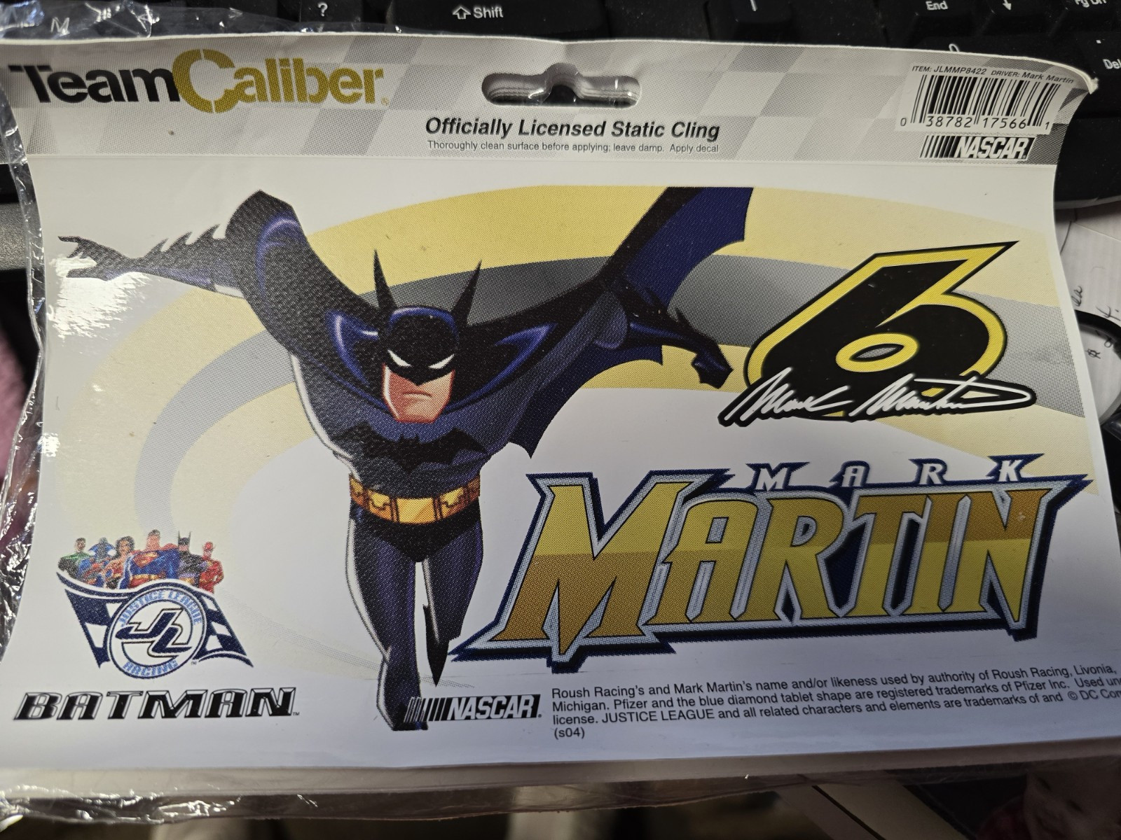 Mark Martin #6 Justice League Batman Static Cling 8.5 X 5 Inches