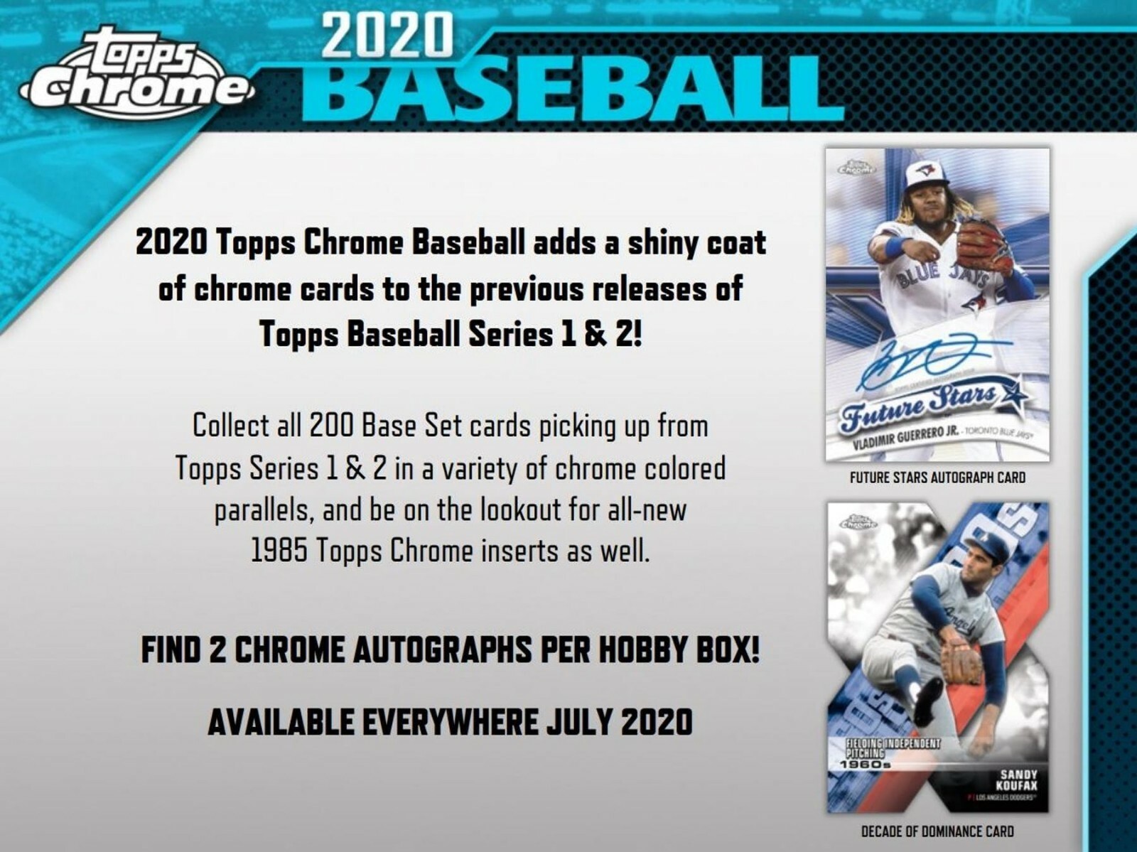 2020 Topps Chrome Baseball Factory Sealed HOBBY BOX (2 Autos/Box) QTY AVAILABLE