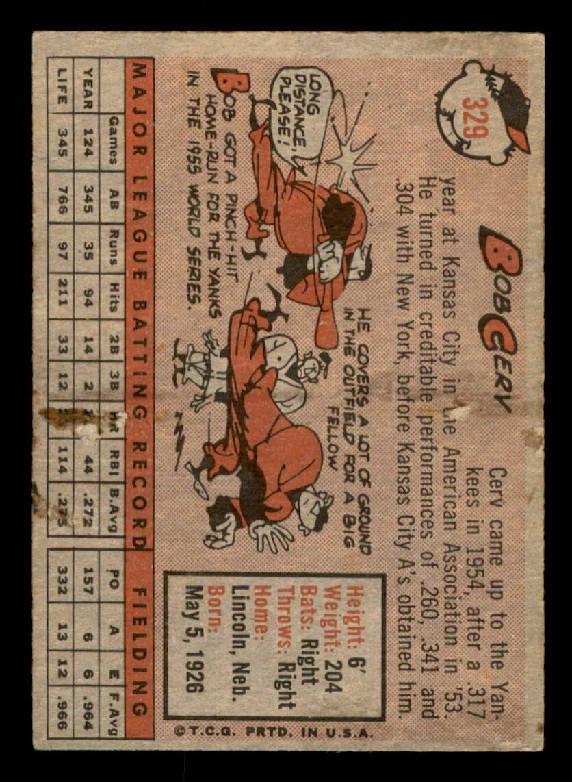 1958 Topps Baseball #329 Bob Cerv EX *d3