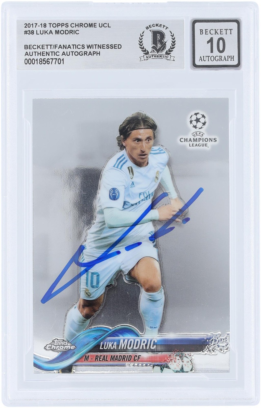 Luka Modric Real Madrid CF Signed 2017-18 Topps Chrome UEFA #38 Beckett 10 Card
