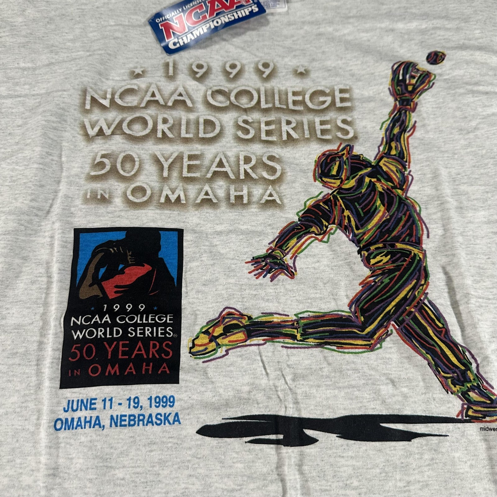 Vintage NCAA College World Series Shirt Mens XL Gray Baseball Midwest Graphics