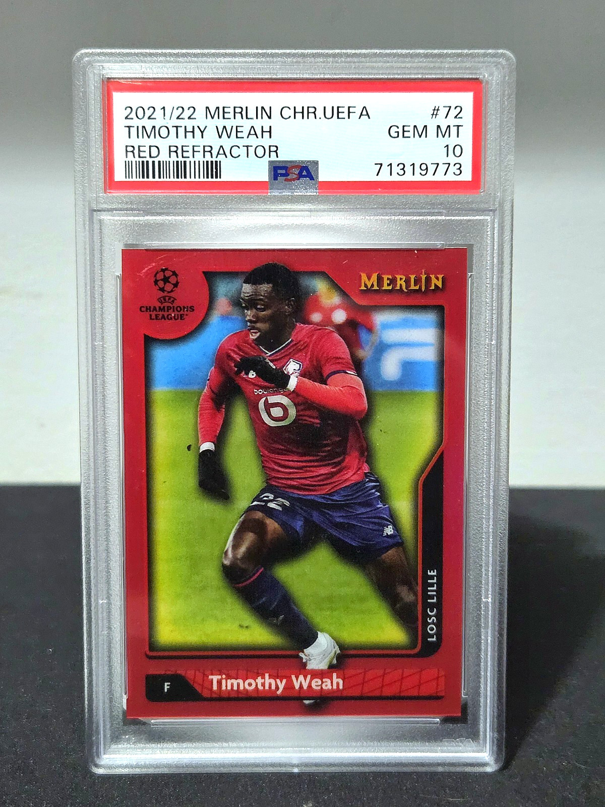 2021-22 Topps Merlin Chrome Timothy Weah #72 Red Refractor 10/10 PSA 10 USMNT