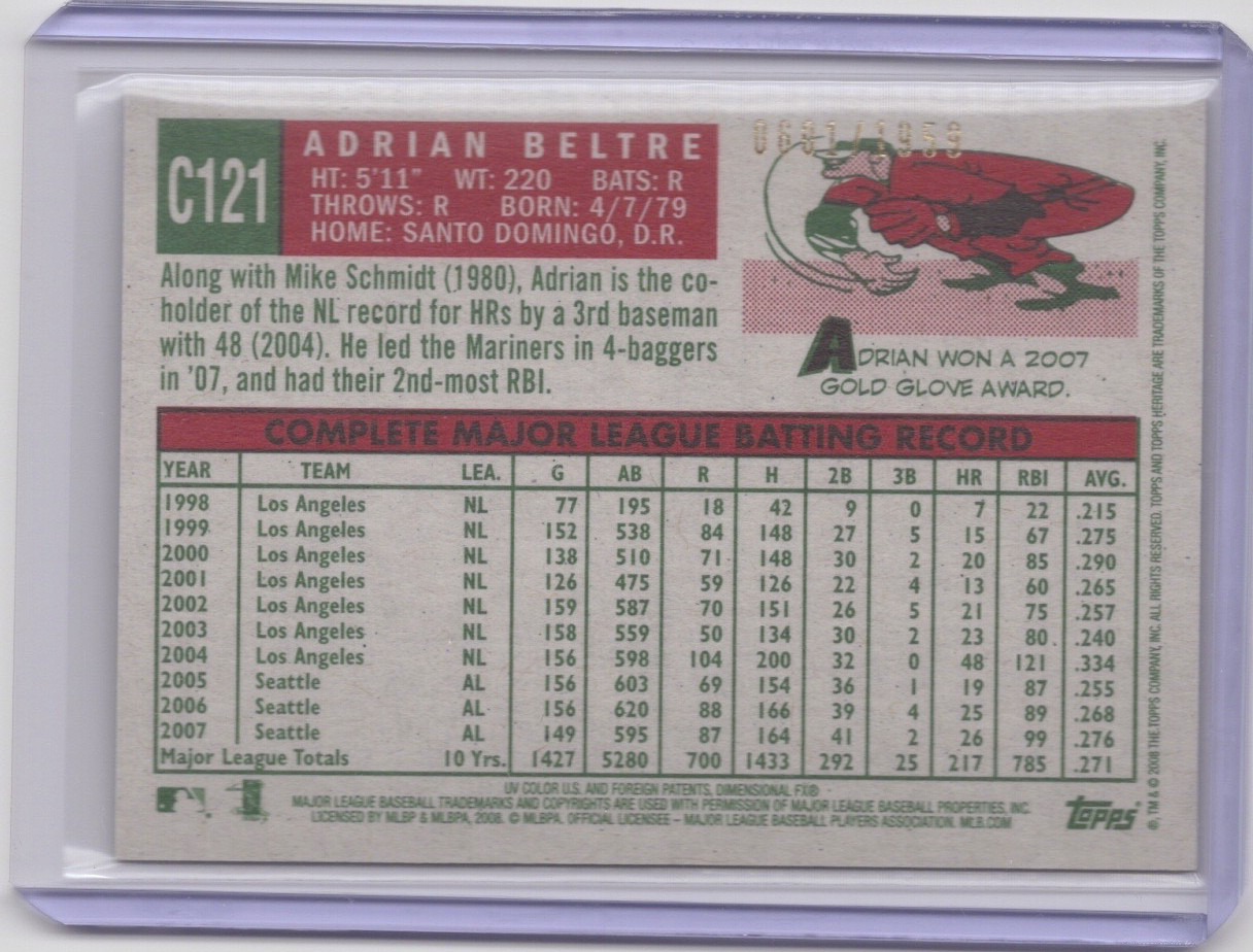 2008 Topps Heritage Chrome Adrian Beltre /1959 HOF Seattle Mariners #C121