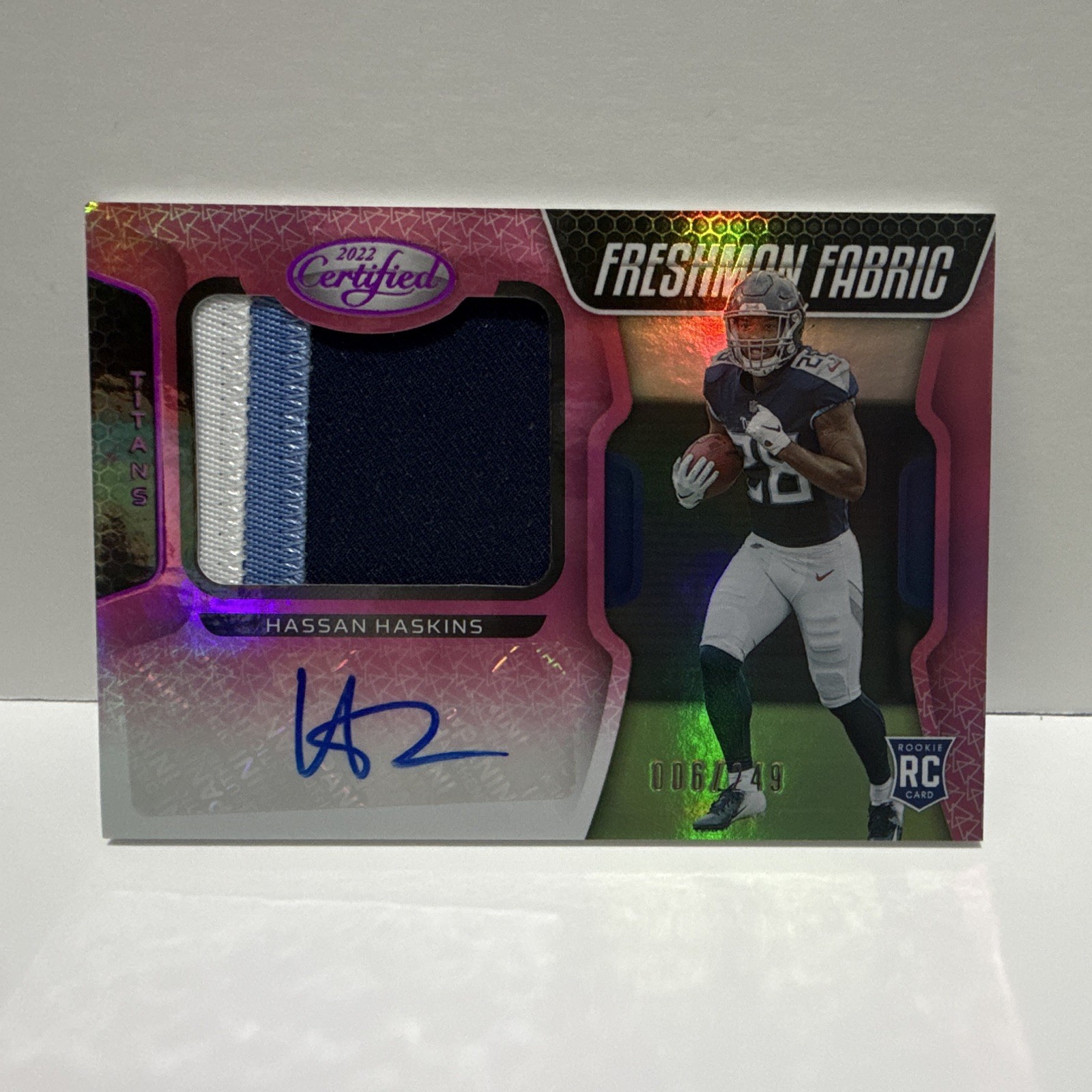 Panini 2022 Certified Freshman Fabric Mirror Pink Hassan Haskins Auto RC /249