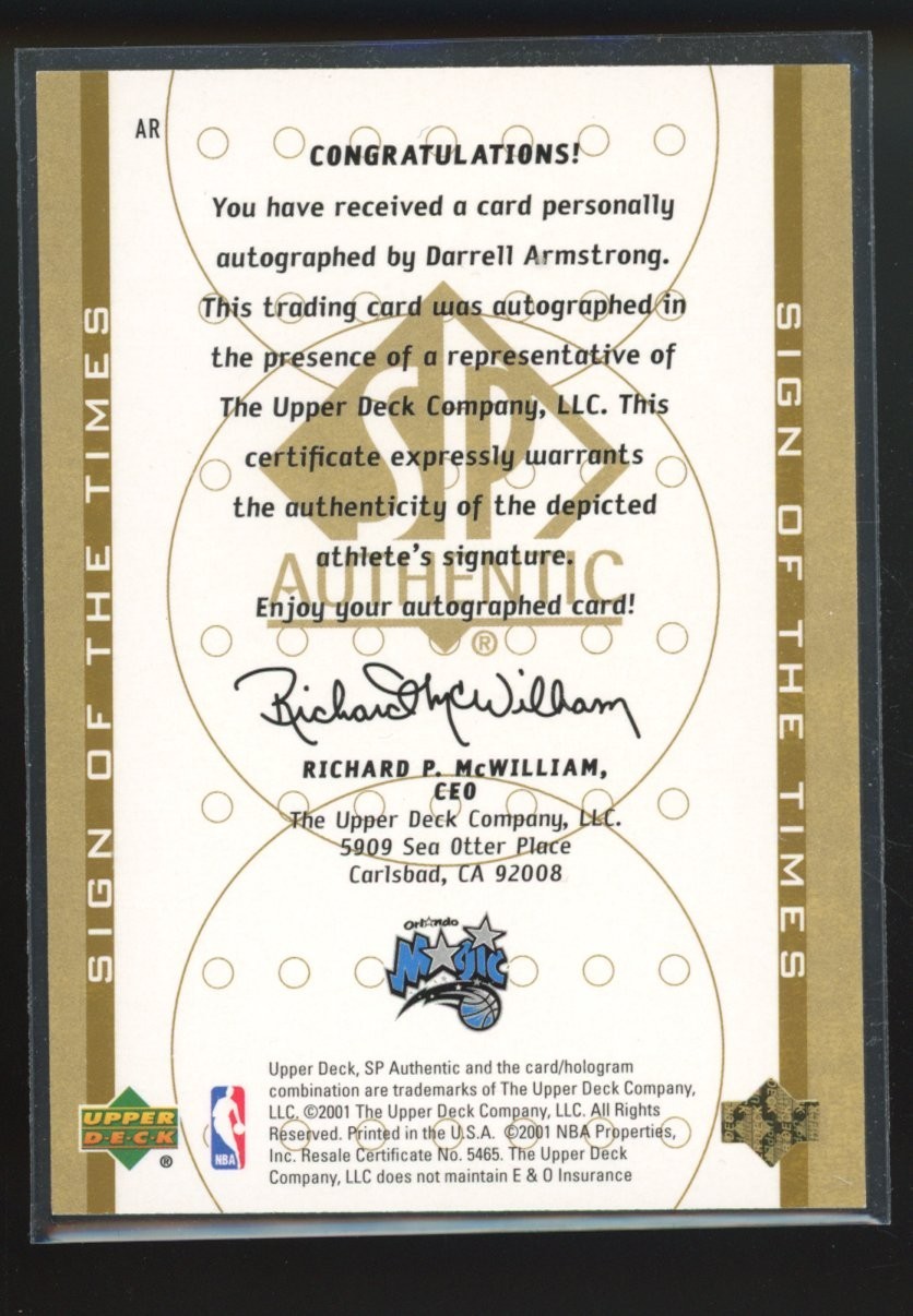 2001 Sign of the Times DARRELL ARMSTRONG Signed On Card AUTO AUTOGRAPH MAGIC