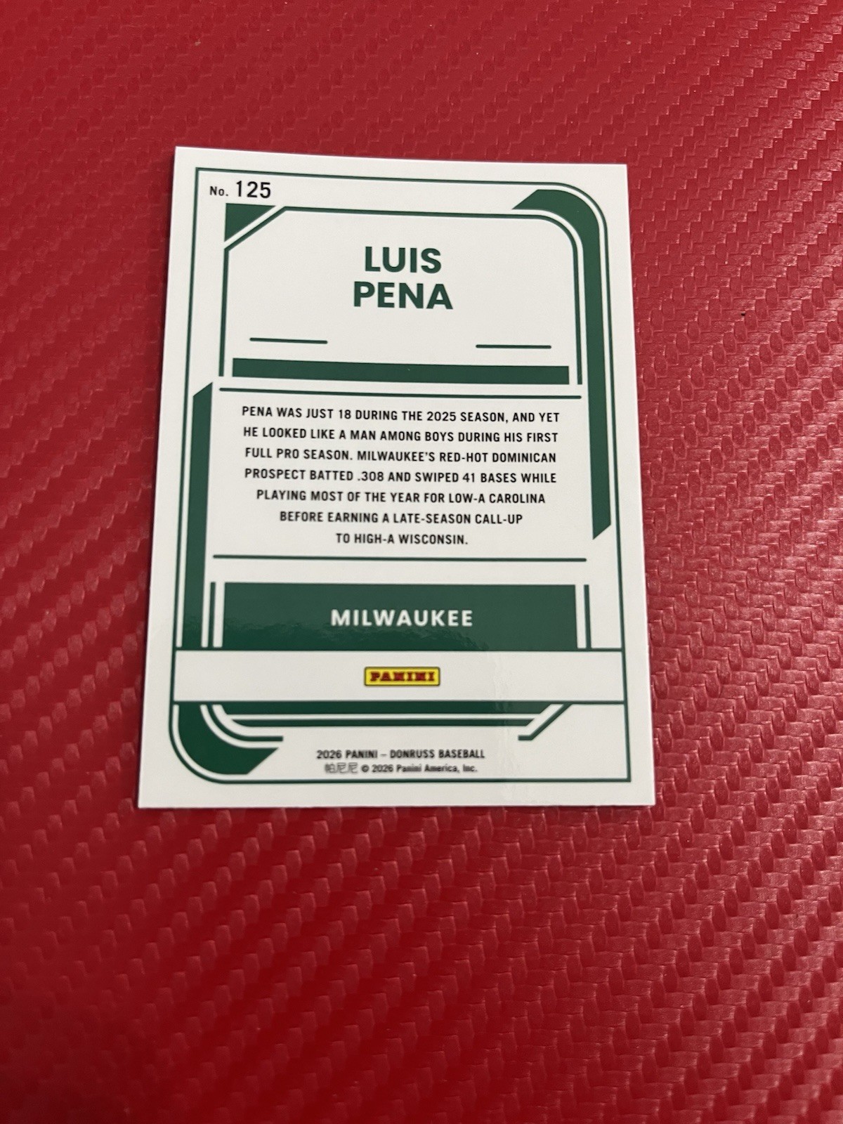 2026 Panini Donruss Optic Gold Luis Pena, Milwaukee Brewers, Rated Prospect