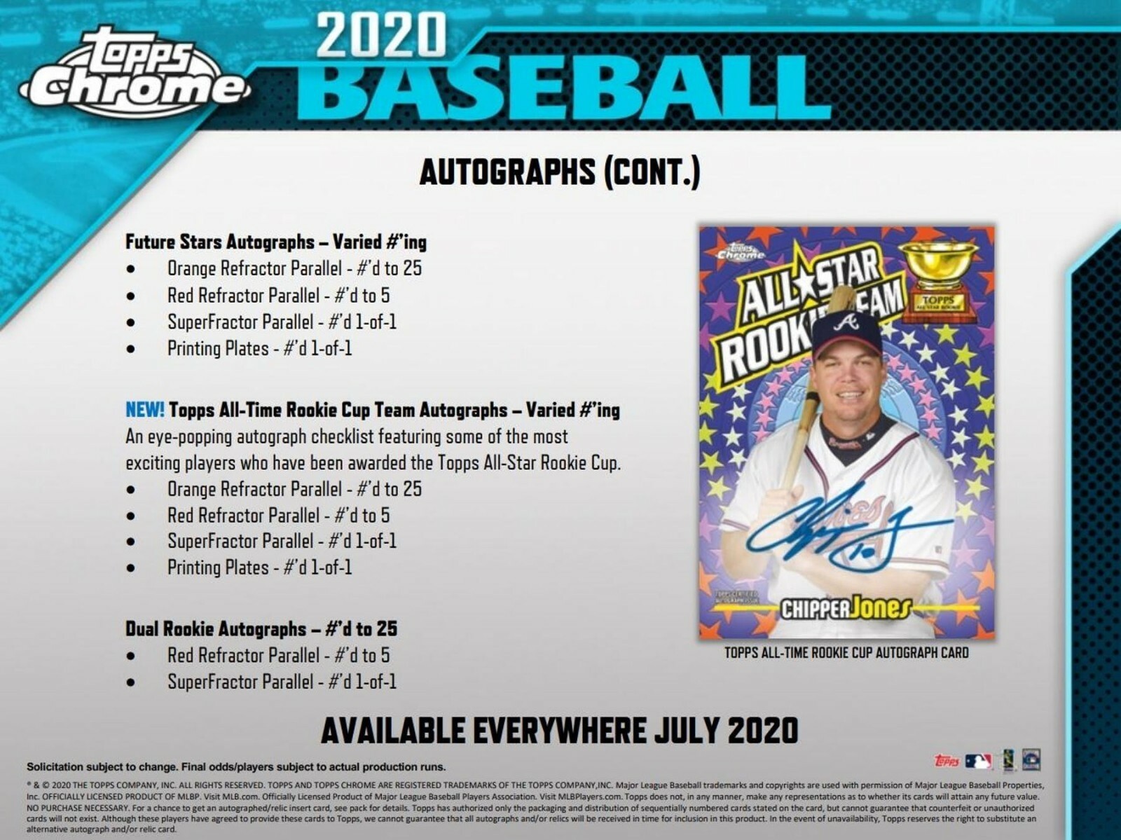 2020 Topps Chrome Baseball Factory Sealed HOBBY BOX (2 Autos/Box) QTY AVAILABLE