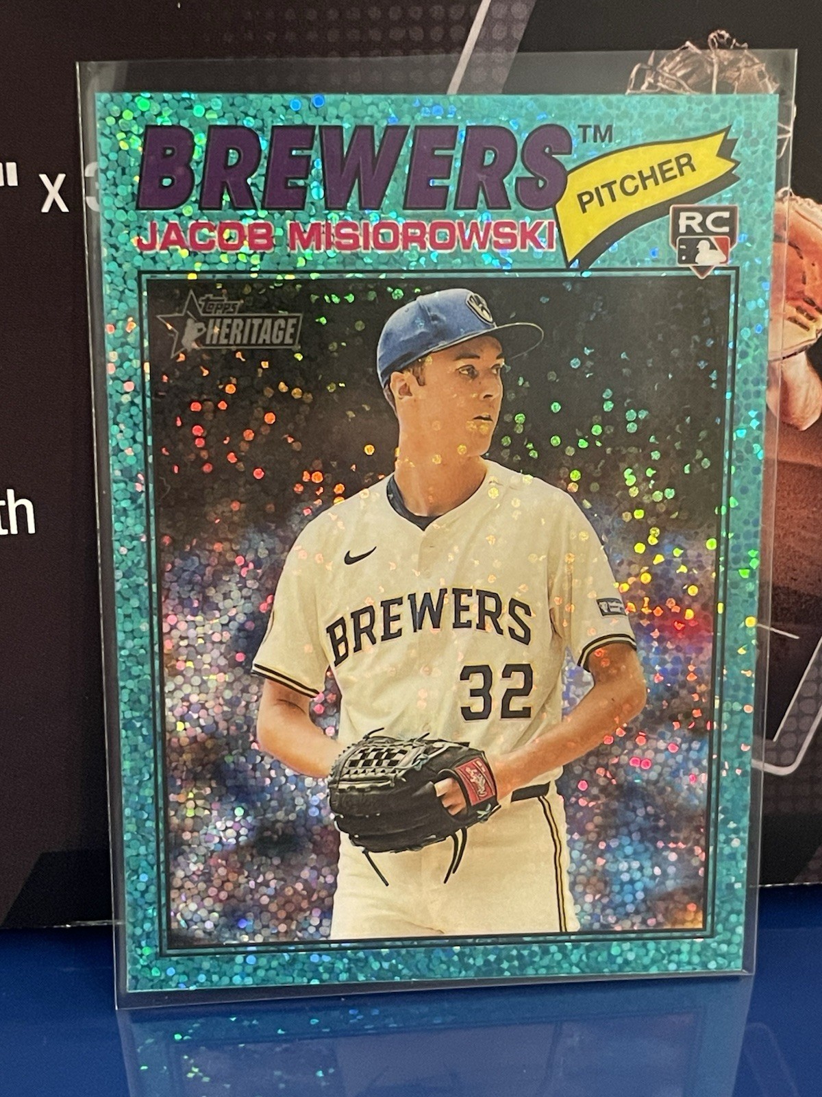2026 Topps Heritage Jacob Misiorowski #144 Chrome Aqua Sparkle Refractor (RC)