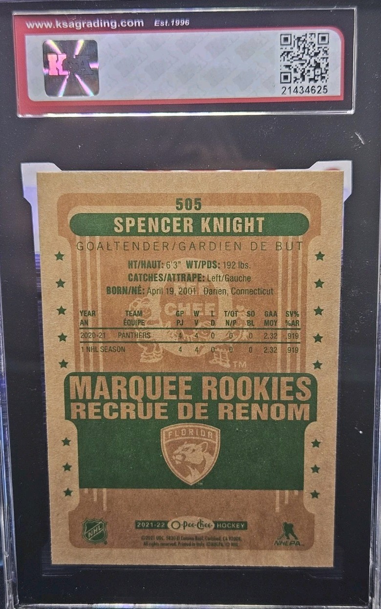 21-22 O-Pee-Chee Spencer Knight Retro Marquee Rookie 🚨🚨🚨 KSA 10 Gem Mint
