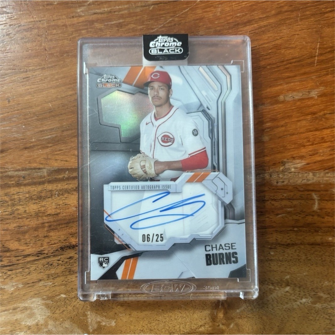 Topps 2026 Chrome Black Chase Burns Ivory Autograph RC /25 Reds IVA-CB