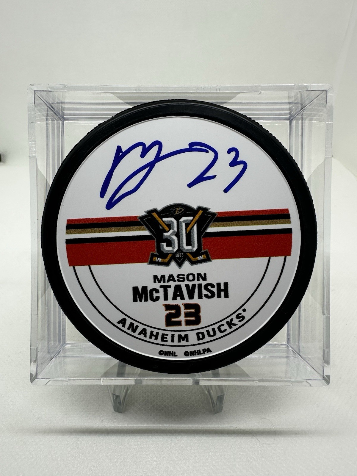 Mason McTavish Signed Autograph Anaheim Ducks #23 Souvenir Number Puck Blues