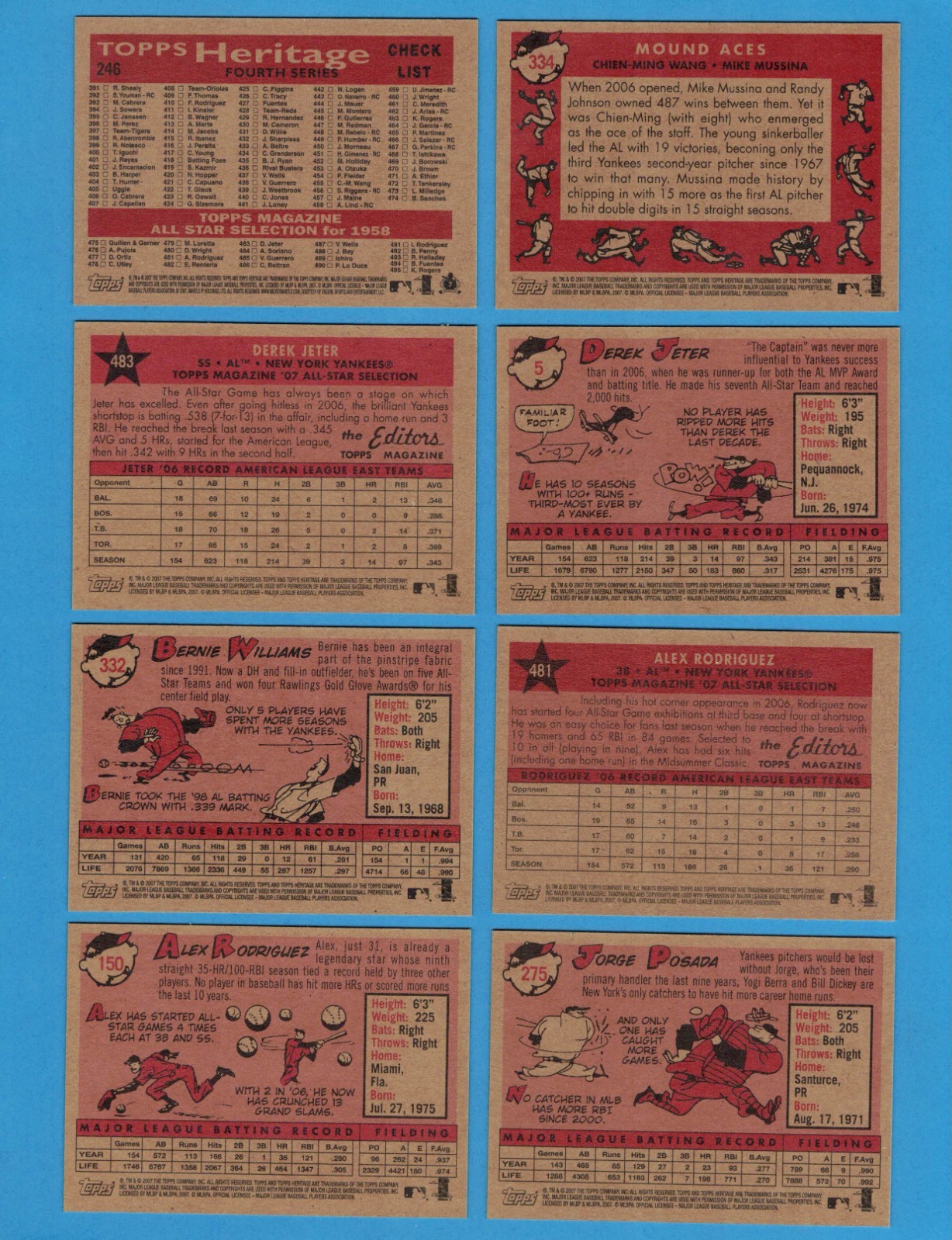 2007 Topps Heritage New York Yankees Master Team Set Includes SP’s! Variations!