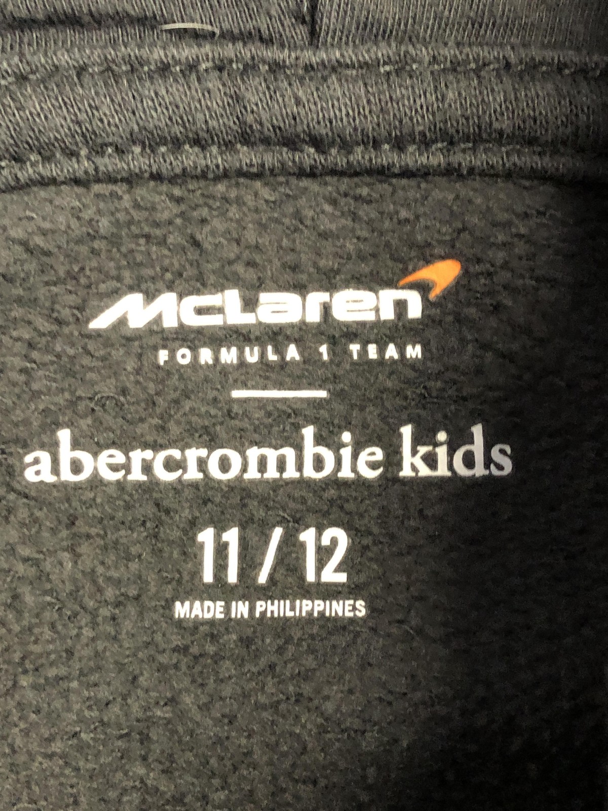 McLaren Formula 1 Team Hoodie Sweatshirt Boys 12 Black F1 Abercrombie Kids