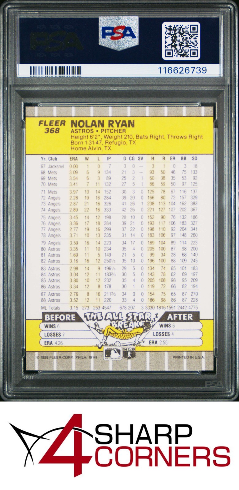 1989 FLEER #368 NOLAN RYAN ASTROS HOF PSA 10