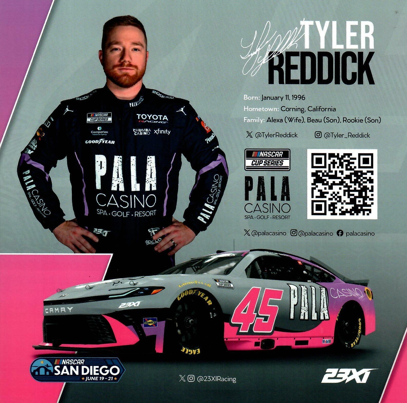2026 TYLER REDDICK “PALA CASINO” SAN DIEGO CORONADO NAVAL BASE NASCAR POSTCARD