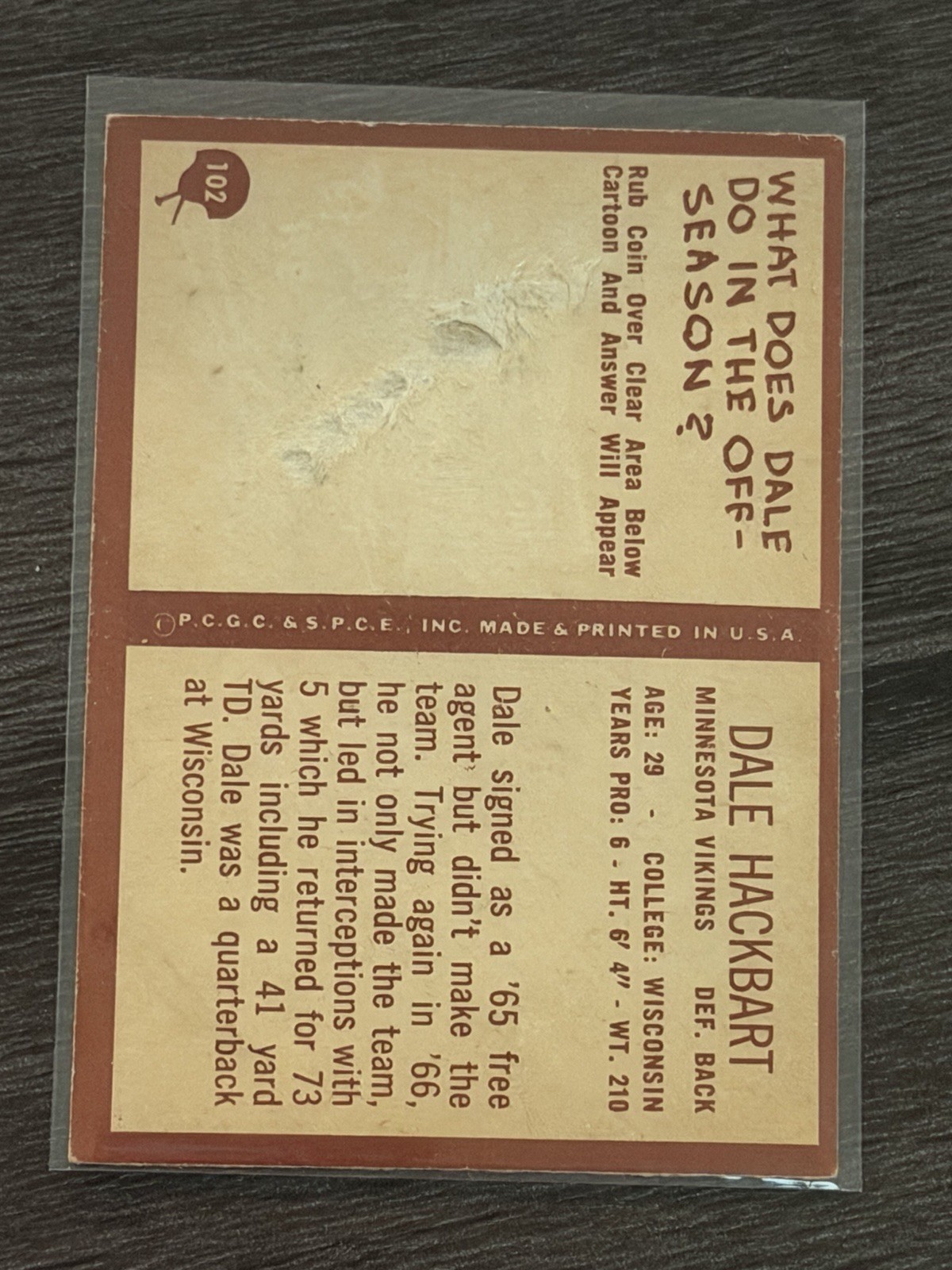 1967 Philadelphia #102 Dale Hackbart Minnesota VIkings
