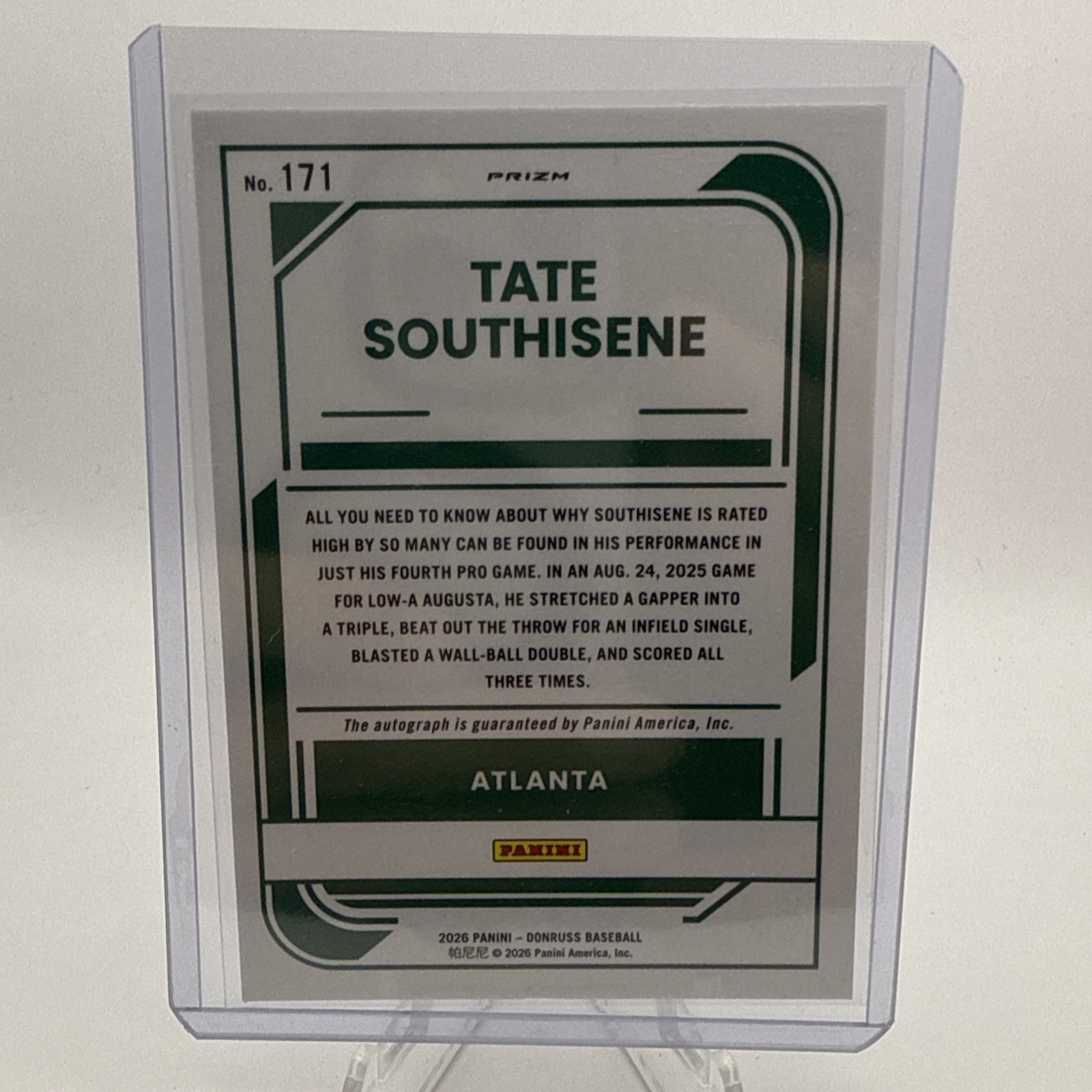 TATE SOUTHISENE 2026 PANINI DONRUSS BASEBALL OPTIC HOLO SILVER PRIZM RC AUTO 171