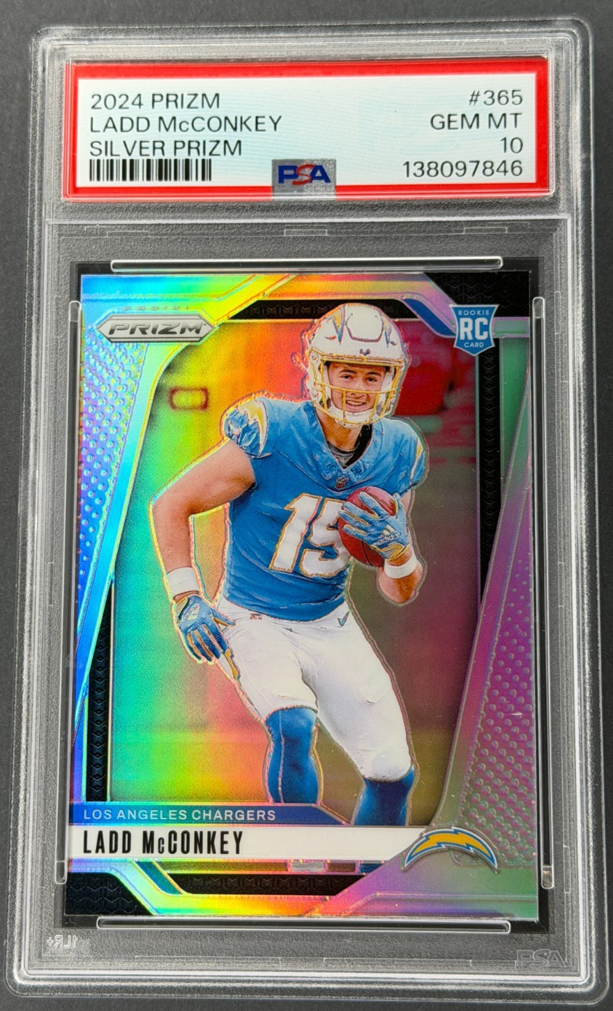 Ladd McConkey 2024 Prizm Silver PSA 10 RC #365 Los Angeles Chargers Rookie