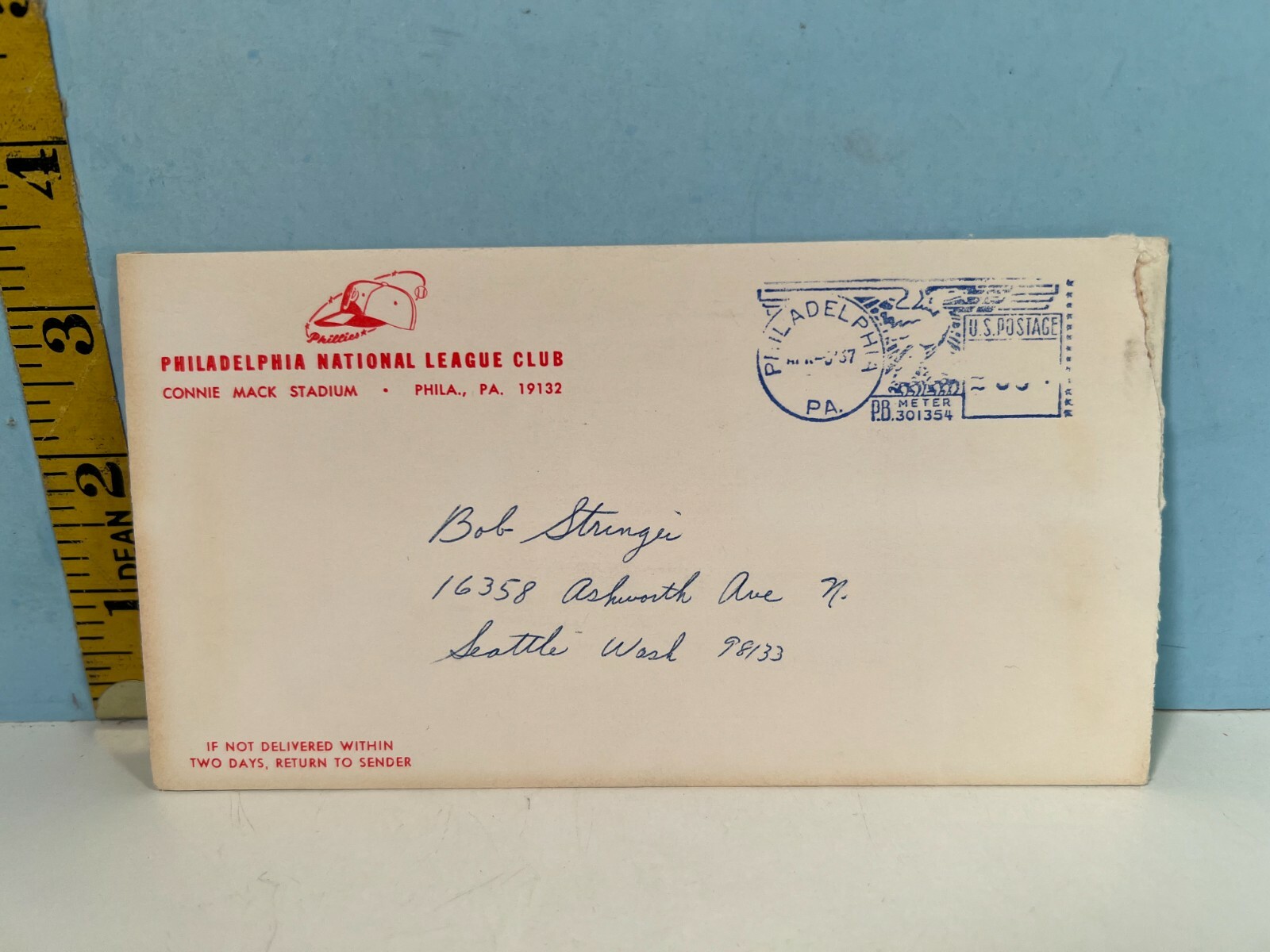 1967 Philadelphia Phillies National League Baseball Club Posted Envelope