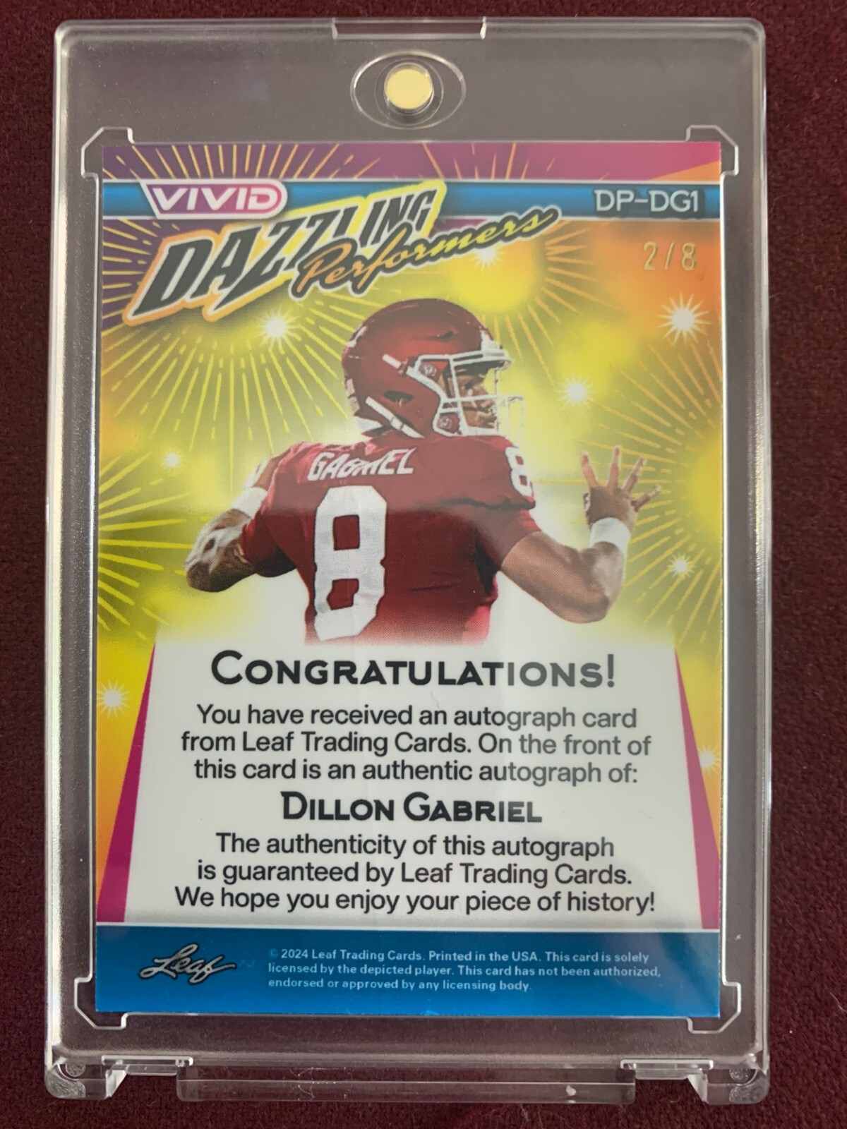 Dillon Gabriel 2024 Leaf Vivid Dazzling Performers Gold Mojo Auto Rookie Card2/8