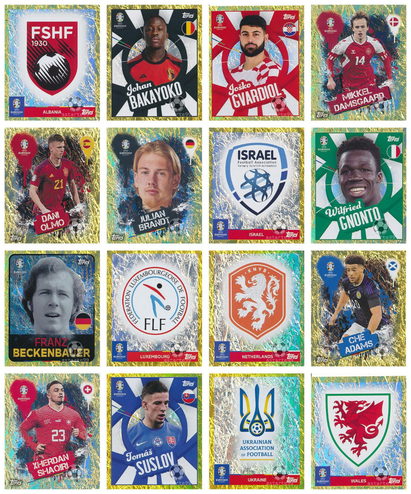 Topps UEFA EURO 2024 Swiss Edition Gold Parallel Stickers – Choose Sticker –