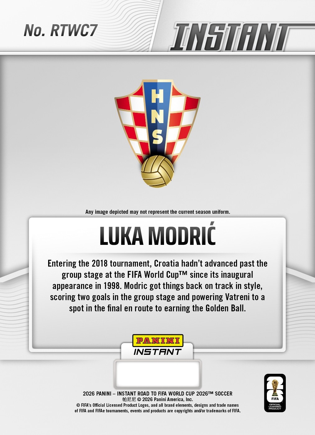 *PRESALE* 2026 Panini Instant Road To FIFA World Cup Luka Modric #RTWC7