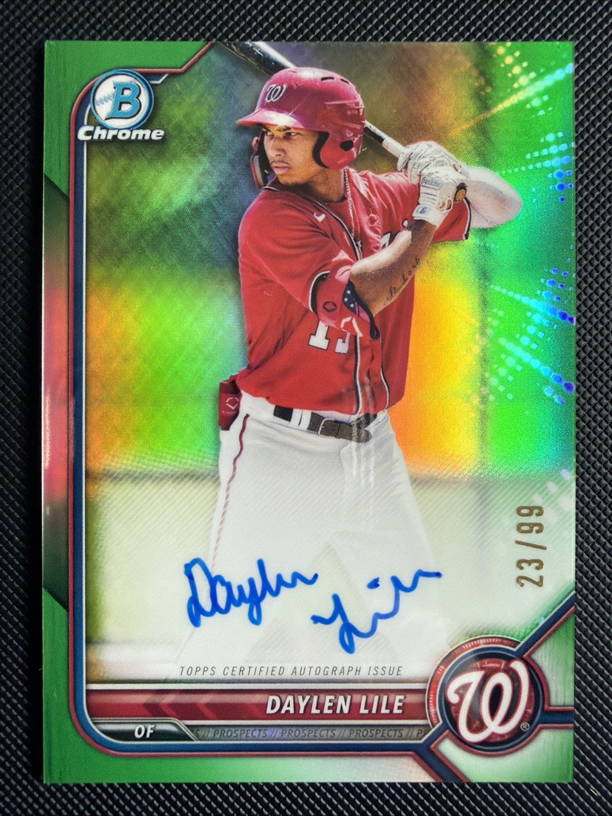 2022 Bowman Chrome – Prospect Autographs Daylen Lile #CPA-DL Green Refractor /99