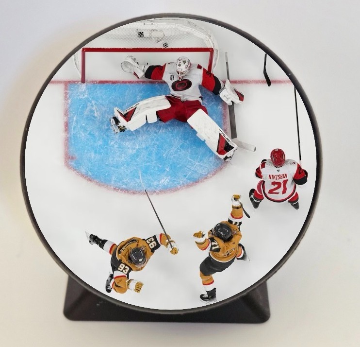 Mitch Marner Goal Against Hurricanes NHL Playoffs Hockey Puck With Stand