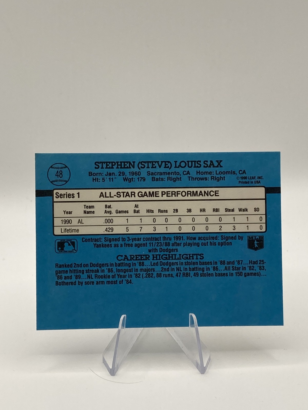 1991 Donruss – Steve Sax #48 All-Star Yankees