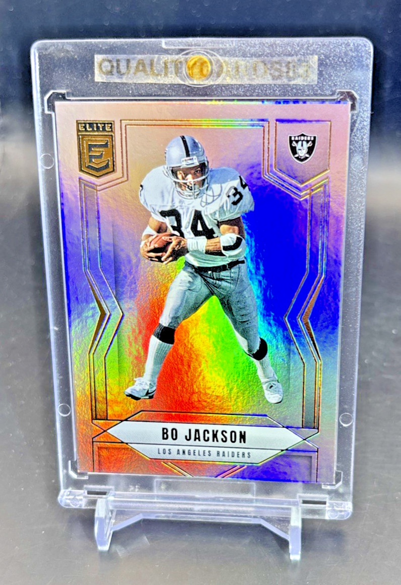 BO JACKSON RAINBOW HOLO FOIL ELITE CARD WITH CASE NFL RAIDERS