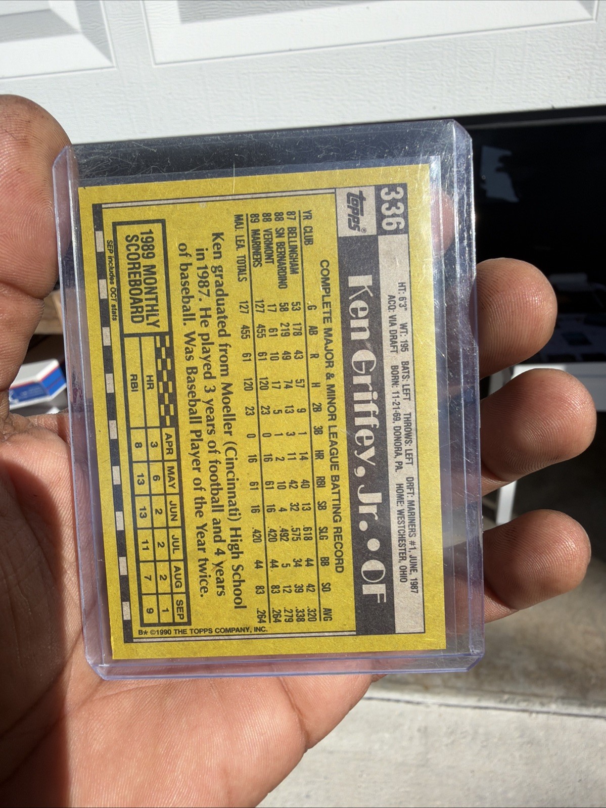 Topps Ken Griffey Jr. All-Star Rookie Mariners 1990 #336 Bloody Scar Variant!