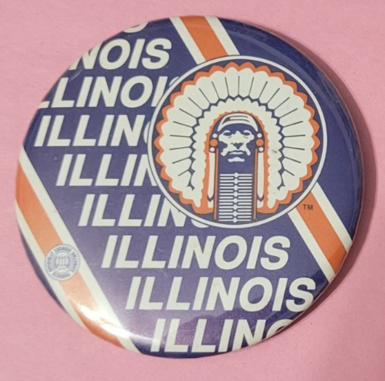 Illinois Fighting Illini 1980’s or 1990″s Pin Back Button 3 1/2 in Diameter