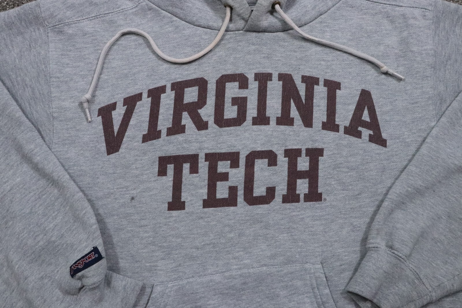 JanSport Virginia Tech Hoodie Adult Small Vintage 90s Gray Grunge Collage Skater