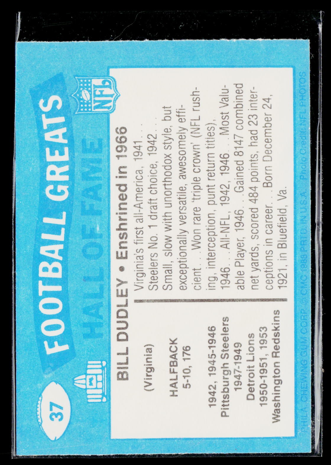 1988 Swell Greats #37 Bill Dudley