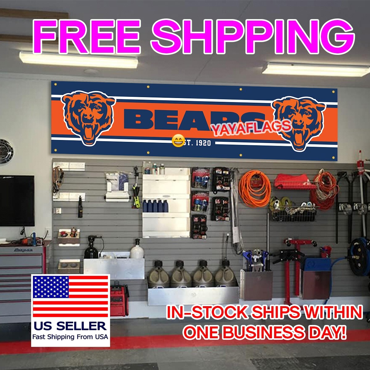 Chicago Bears Flag 2×8 FT Banner NFL Da Bears C FAST FREE Shipping US SELLER