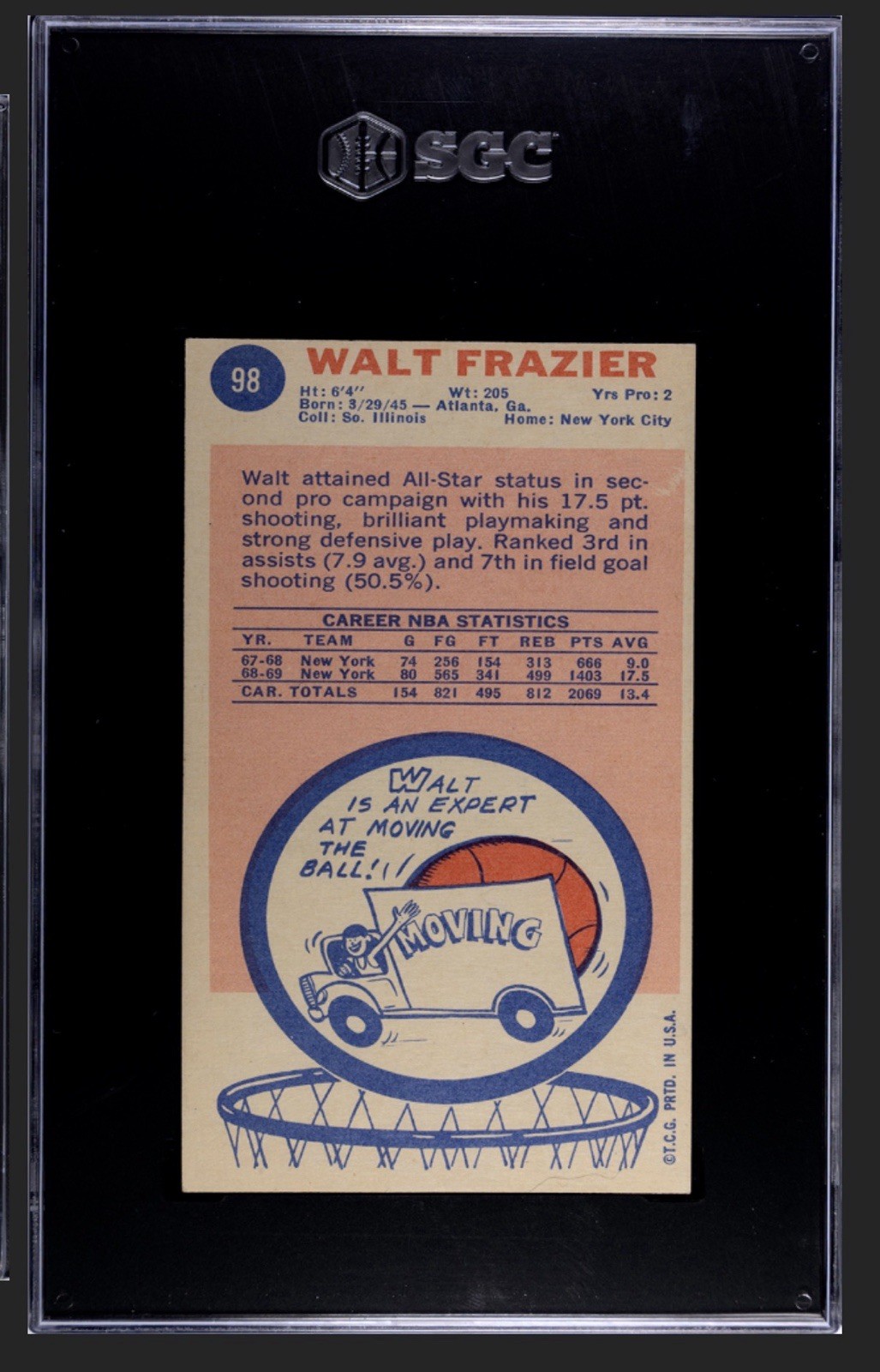 1969 TOPPS WALT FRAZIER ROOKIE (RC) #98 SGC 5