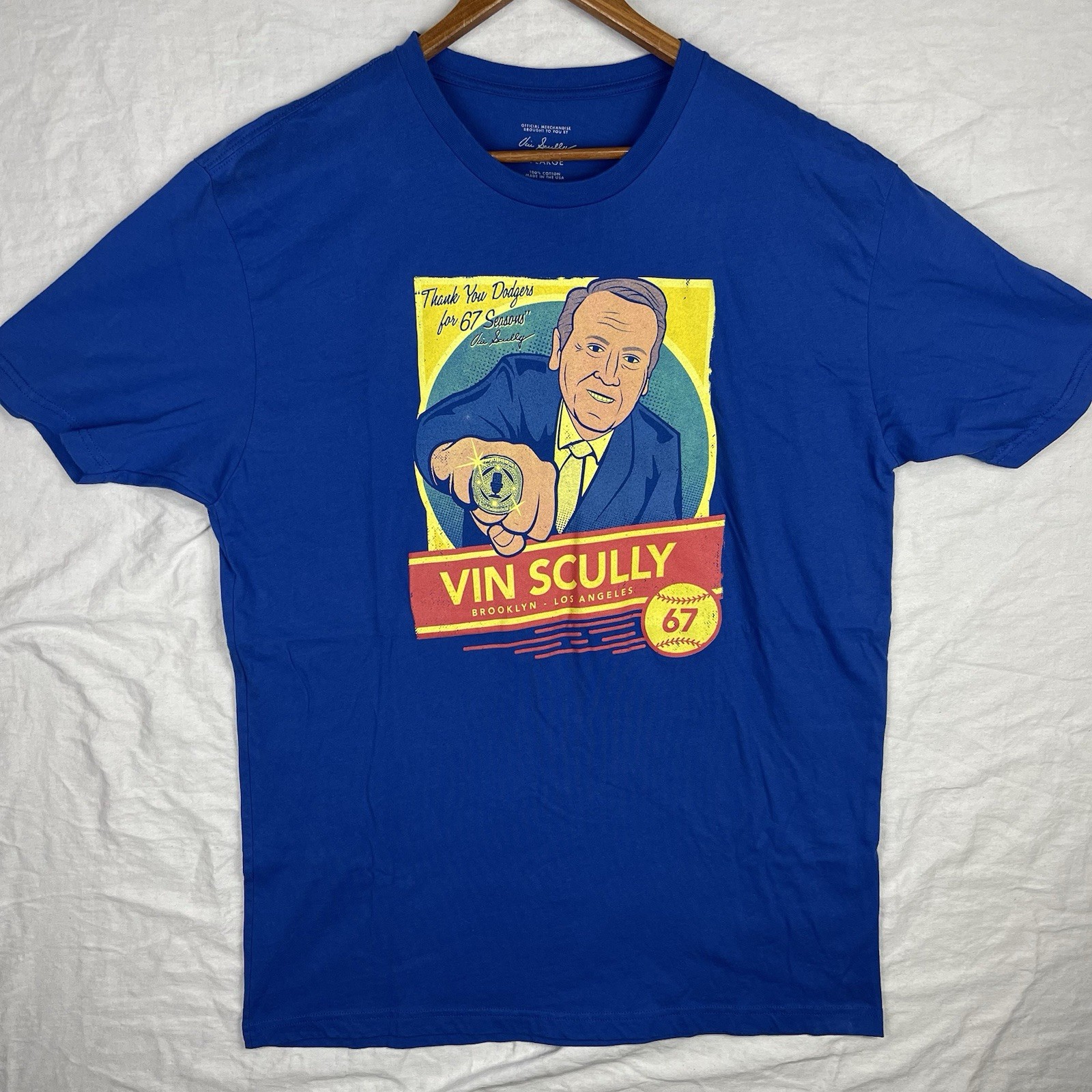 Vin Scully Shirt Mens XL Blue MLB Los Angeles Dodgers 67 Seasons Adult Tee