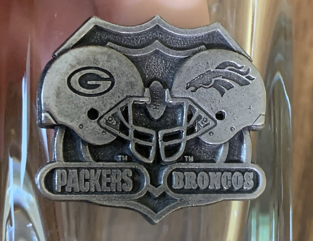 Green Bay Packers vs. Denver Broncos Super Bowl XXXII Clear Shot Glass w/Metal