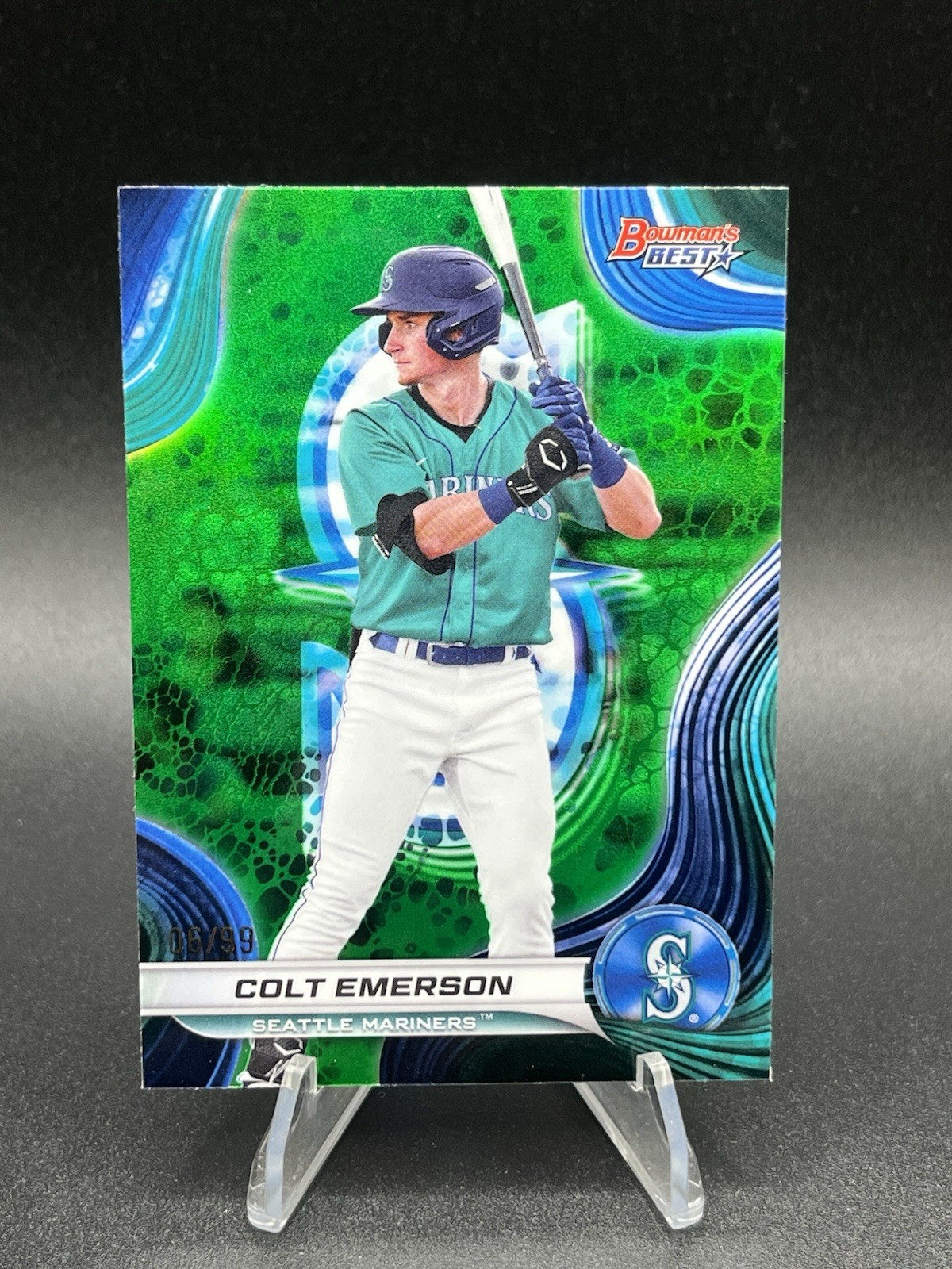 2024 Bowman’s Best #TP-22 Colt Emerson Green Refractor /99 (RC) Mariners Rookie