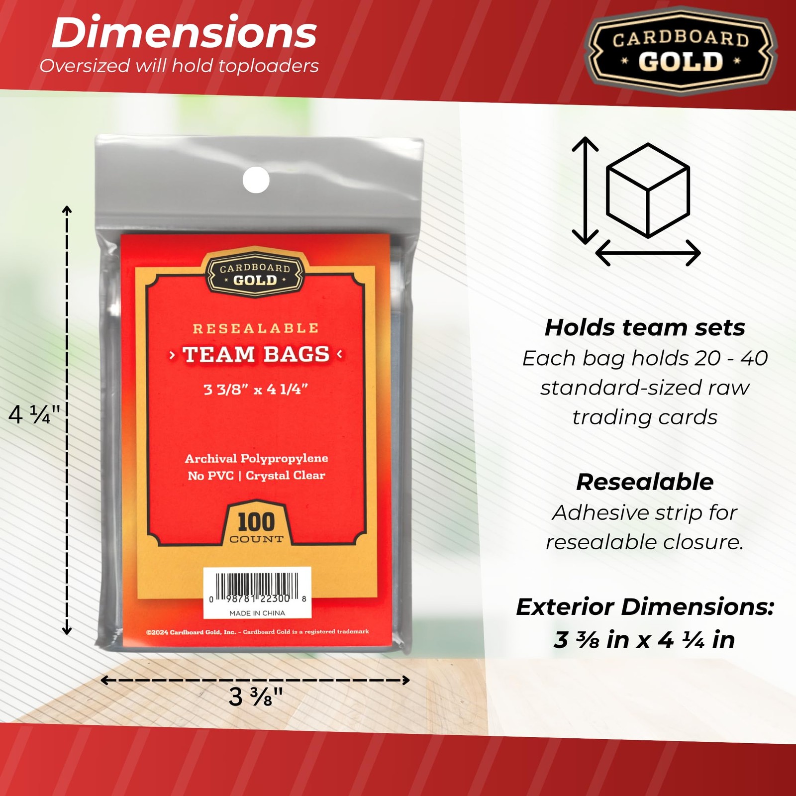 Cardboard Gold CBG 1000 ct Resealable Sports Card Team Set Bags