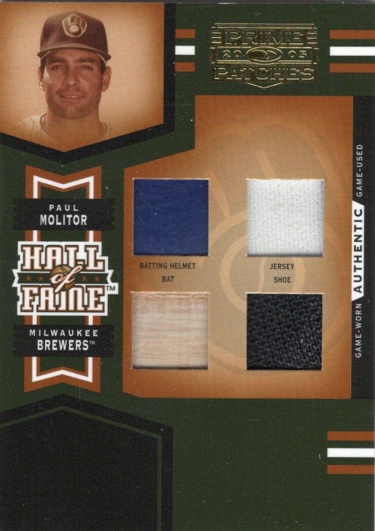 2005 Prime Patches Hall of Fame Bat / Jersey / Pants / Shoe Paul Molitor 122/150