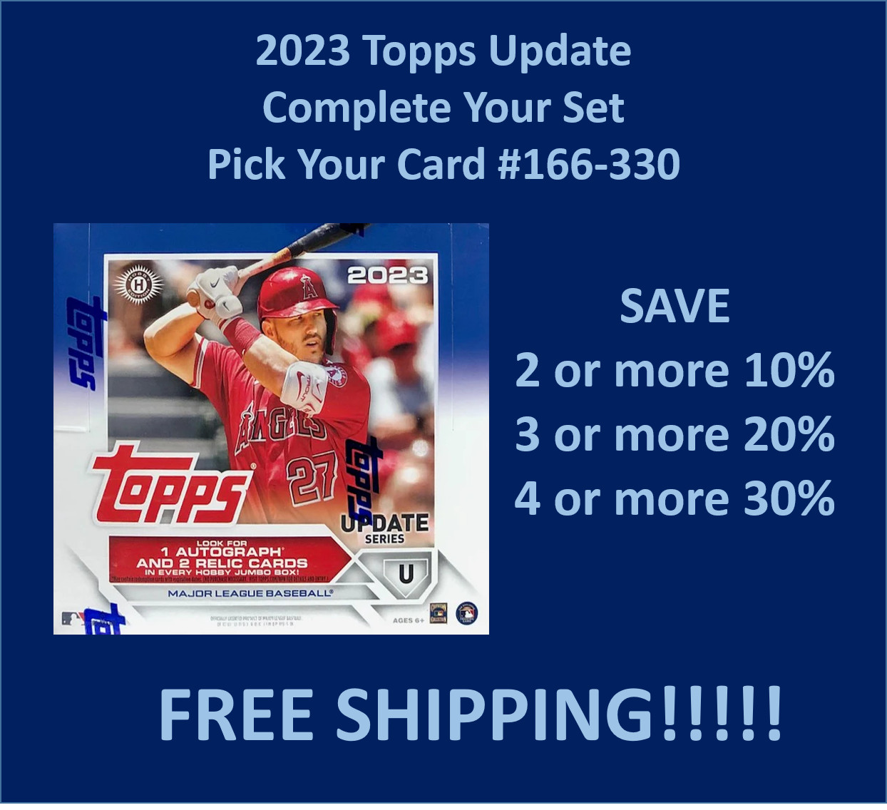 2023 Topps UPDATE Base Vets & RCs #166-330 You Pick Complete your set SPECIAL!!!