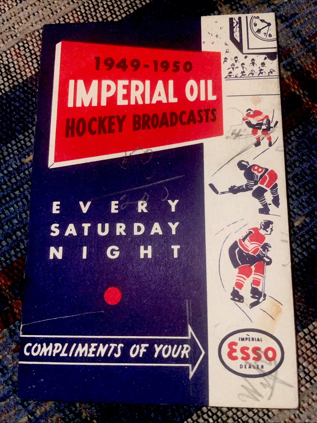 1949-50 NHL HOCKEY SCHEDULE IMPERIAL OIL BROADCASTS ESSO MAURICE RICHARD AHL OHL