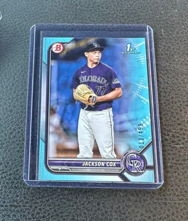 2022 Bowman Draft Jackson Cox 1st Sky Blue Parallel 011/499