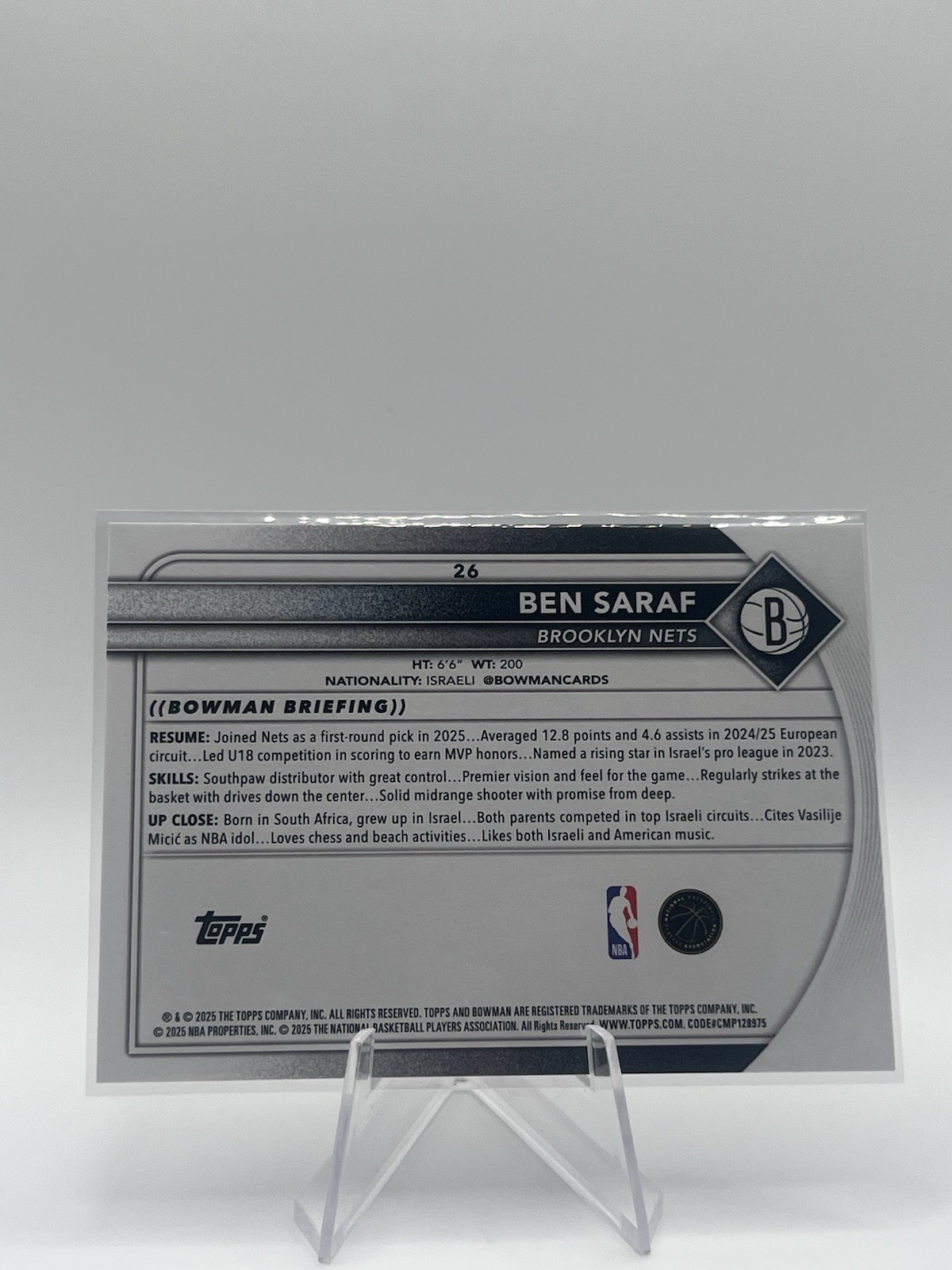 Ben Saraf RC 2025-26 Bowman Basketball #26 Brooklyn Nets Rookie