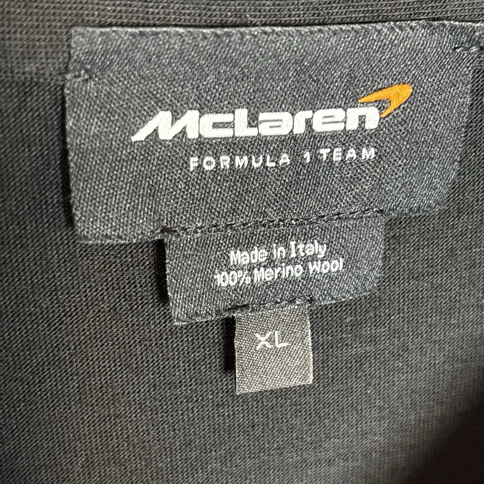 McLaren Formula 1 Team Polo Shirt Mens XL Black Short Sleeve Wool Made In Italy